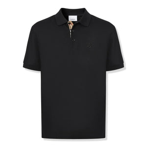 Burberry Eddie Logo Pique Cotton Black Polo Shirt