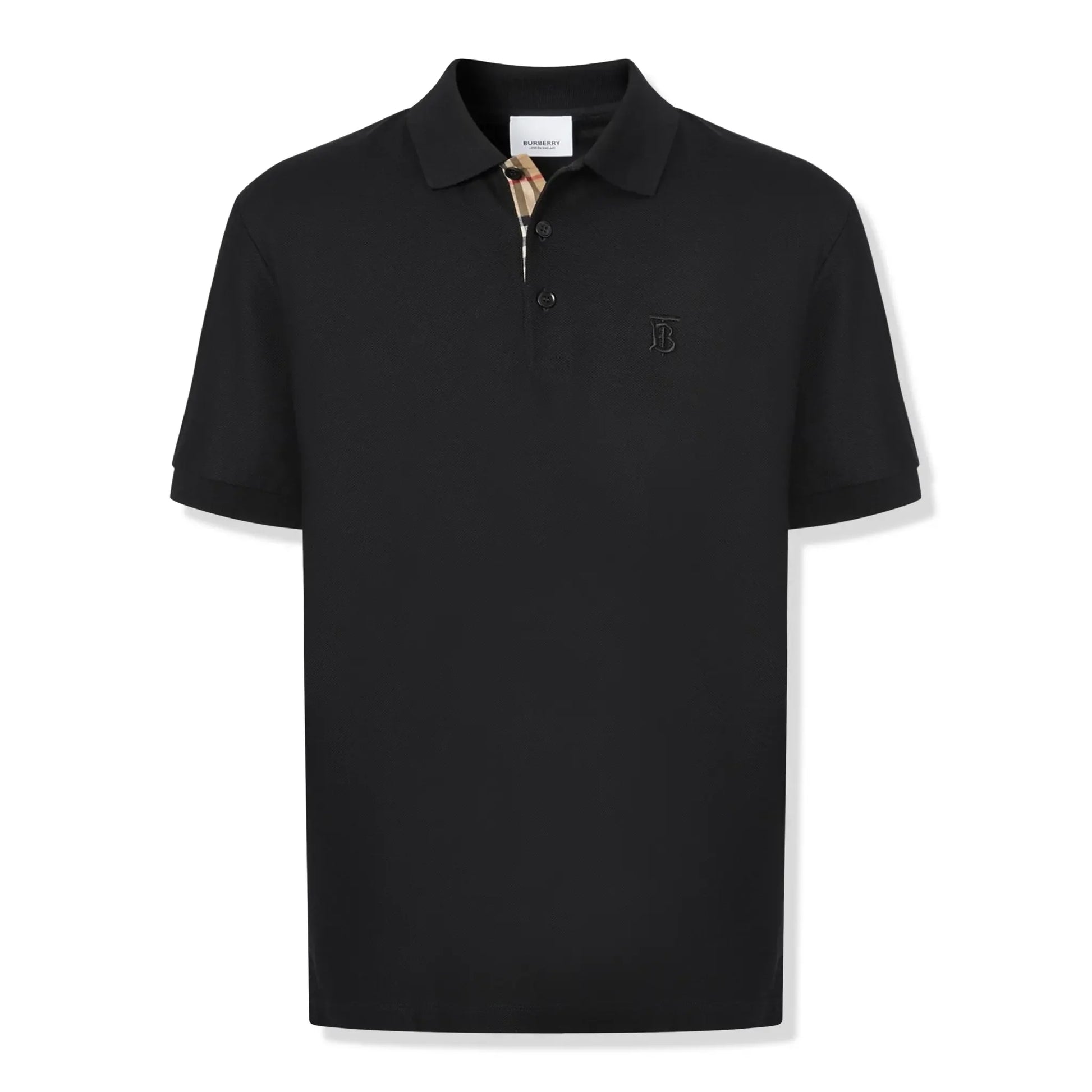 Burberry Eddie Logo Pique Cotton Black Polo Shirt