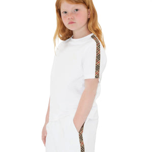 Burberry Kids Cedar Check Tape White T Shirt