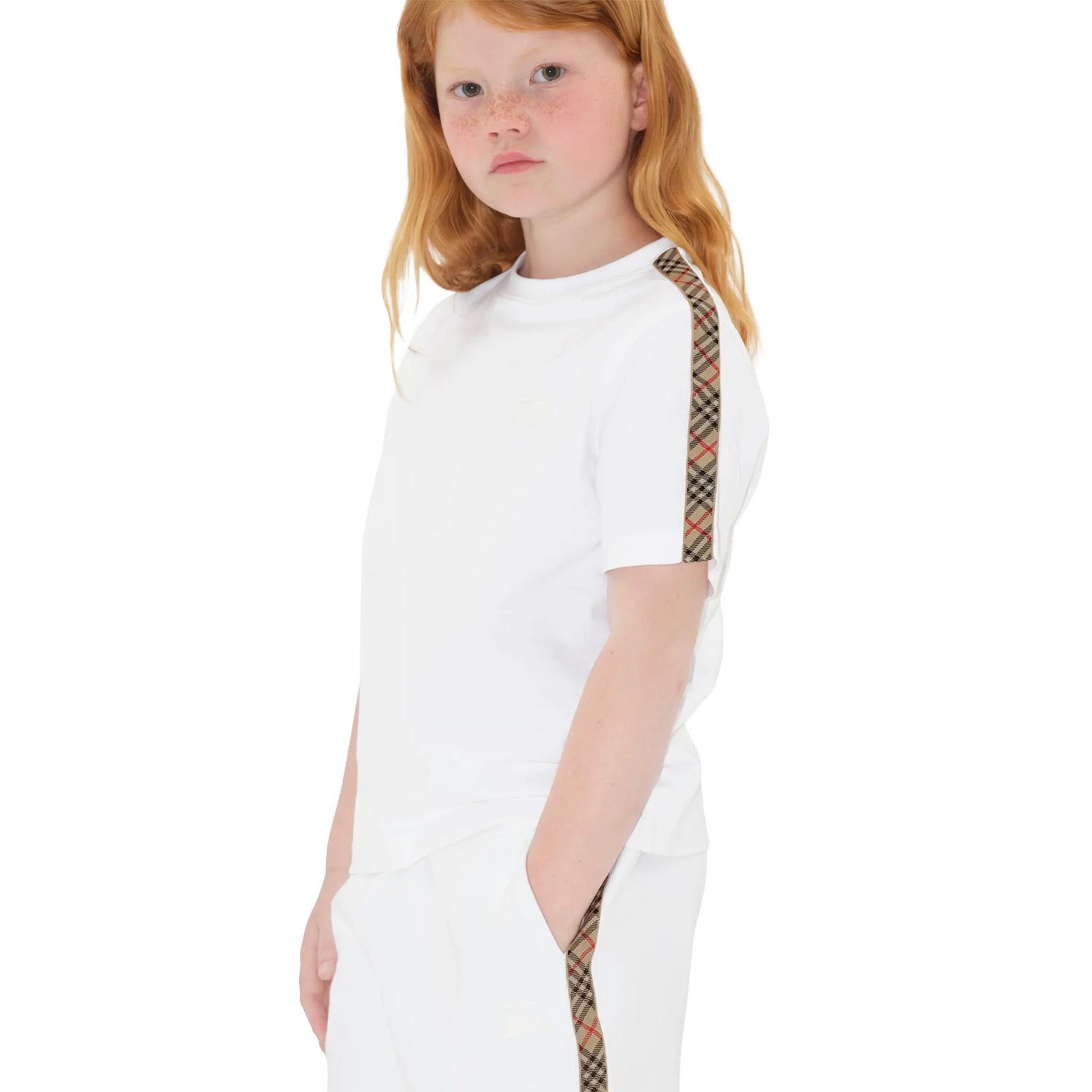 Burberry Kids Cedar Check Tape White T Shirt