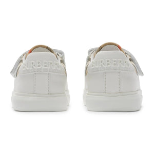 Burberry Kids Cotton and Leather Noah Strap White Trainers