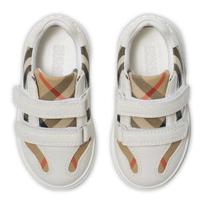 Burberry Kids Cotton and Leather Noah Strap White Trainers