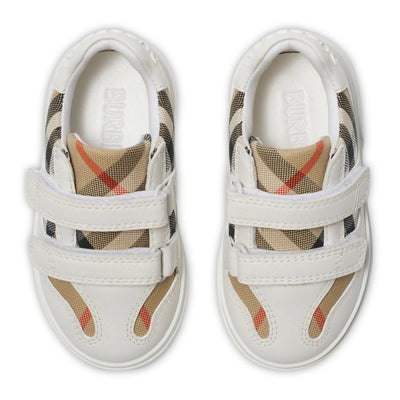 Burberry Kids Cotton and Leather Noah Strap White Trainers