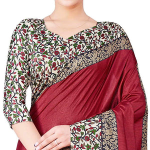 Burgundy Casual Wear Printed Art Silk Saree