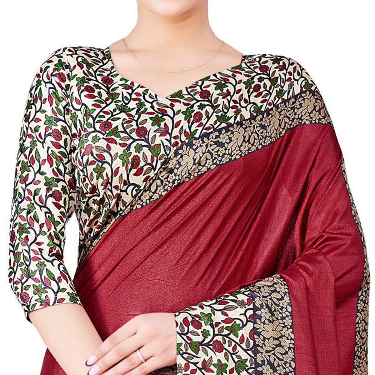 Burgundy Casual Wear Printed Art Silk Saree