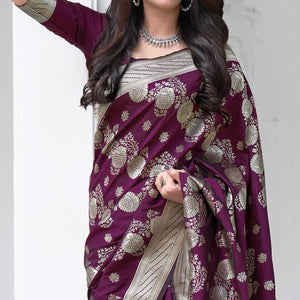 Burgundy Festive Wear Designer Woven Silk Saree