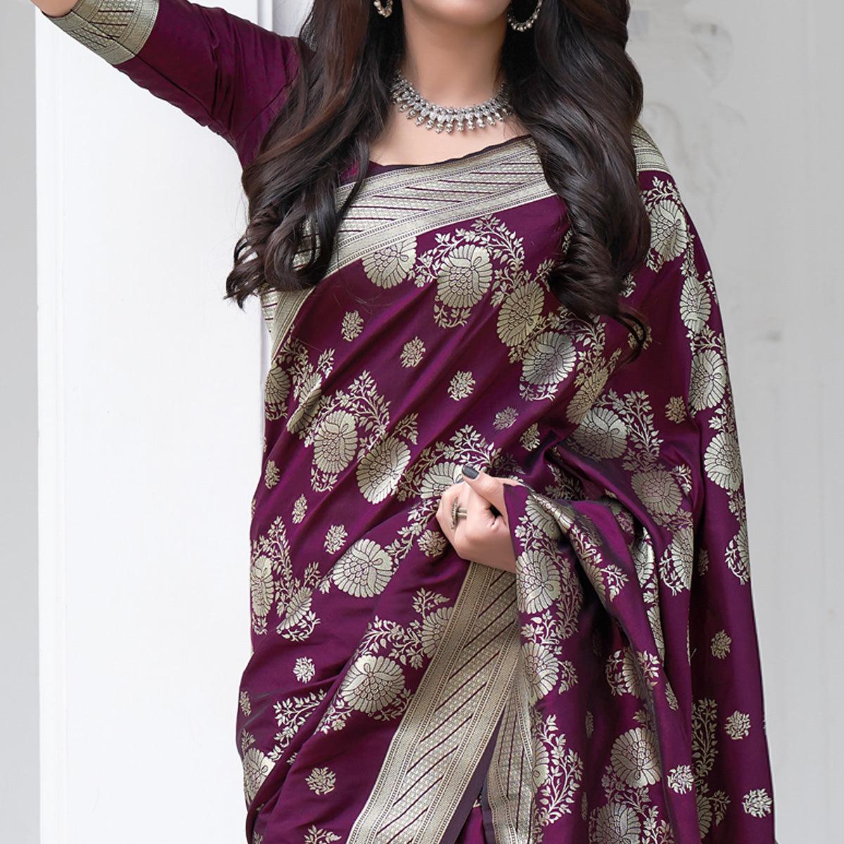 Burgundy Festive Wear Designer Woven Silk Saree