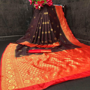 Burgundy Festive Wear Woven Soft Litchi Silk Saree
