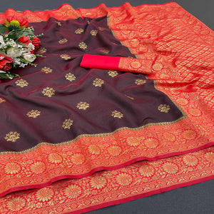 Burgundy Festive Wear Woven Soft Litchi Silk Saree