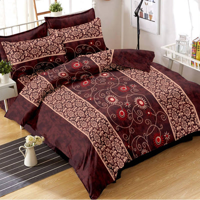 Burgundy Floral Printed Pure Cotton Double Bedsheet With Pillow Cover