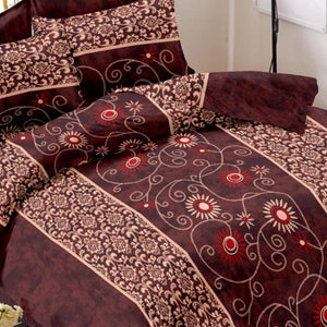 Burgundy Floral Printed Pure Cotton Double Bedsheet With Pillow Cover