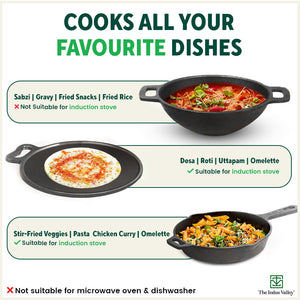 Super Smooth Cast Iron Set: Free ₹400 Tadka Pan+ Frypan+ Kadai+ Tawa, Kitchen set for Home, Nonstick, 100% Pure,Toxin-free