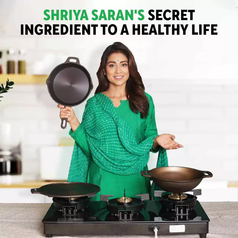 Super Smooth Cast Iron Kadai+ Free ₹110 Spatula,Pre-seasoned, Nonstick, 100% Pure, Toxin-free, 25.4cm, 2.5L, 2.4kg