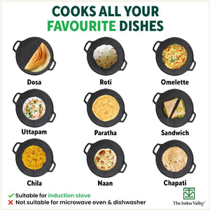 CASTrong Cast Iron Roti/Dosa Tawa, Pre-seasoned, Nonstick, 100% Pure, Toxin-free, Gas & Induction, Free ₹110 Spatula, 30.2cm, 2.4kg