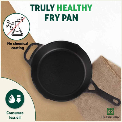 CASTrong Cast Iron Fry Pan/Skillet + Free ₹110 Spatula, Pre-seasoned, Nonstick, 100% Pure, Toxin-free, Induction, 25.4cm, 1.7L, 2.3kg