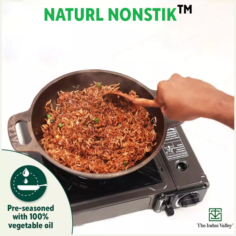 Super Smooth Cast Iron Kadai (Wok)+ Glass Lid, Pre-seasoned, Nonstick, 100% Pure,Toxin-free, 25.4cm, 2.5L, 2.4kg