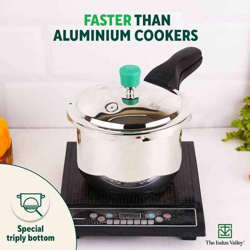 QuicKooker Stainless Steel Pressure Cooker, Premium Quality, Tri-ply (3 Layer) Heavy Bottom, 100% Safe, ISI Certified, 3 Yr Warranty, Induction & Gas, 3/4.5L