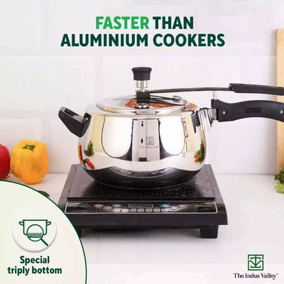 QuicKooker Stainless Steel Pressure Cooker, Premium Quality, Inner Lid, Tri-ply (3 Layer) Heavy Bottom, 100% Safe, ISI Certified, 5 Yr Warranty, Induction & Gas, 3/5L