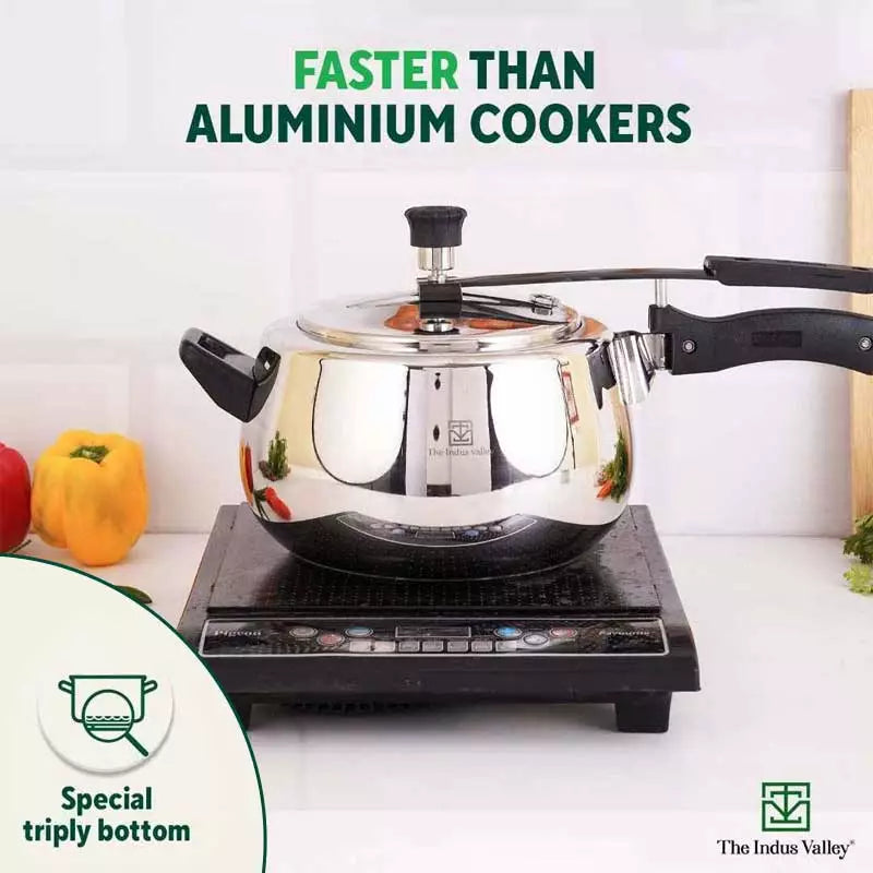 QuicKooker Stainless Steel Pressure Cooker, Premium Quality, Inner Lid, Tri-ply (3 Layer) Heavy Bottom, 100% Safe, ISI Certified, 5 Yr Warranty, Induction & Gas, 3/5L