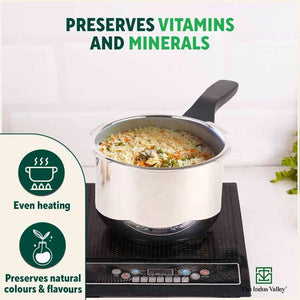 QuicKooker Stainless Steel Pressure Cooker, Premium Quality, Tri-ply (3 Layer) Heavy Bottom, 100% Safe, ISI Certified, 3 Yr Warranty, Induction & Gas, 3/4.5L