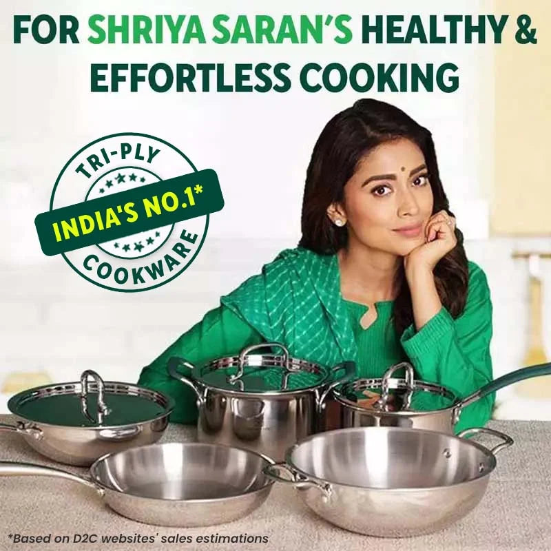 TurboCuk Tri-ply Biryani Cooking Pot/Casserole+ Glass Lid, Wide Handi Shape, Premium Quality, 3 Layer Thick Body, 100% Toxin-free, Non-stick, Induction & Gas, 2L
