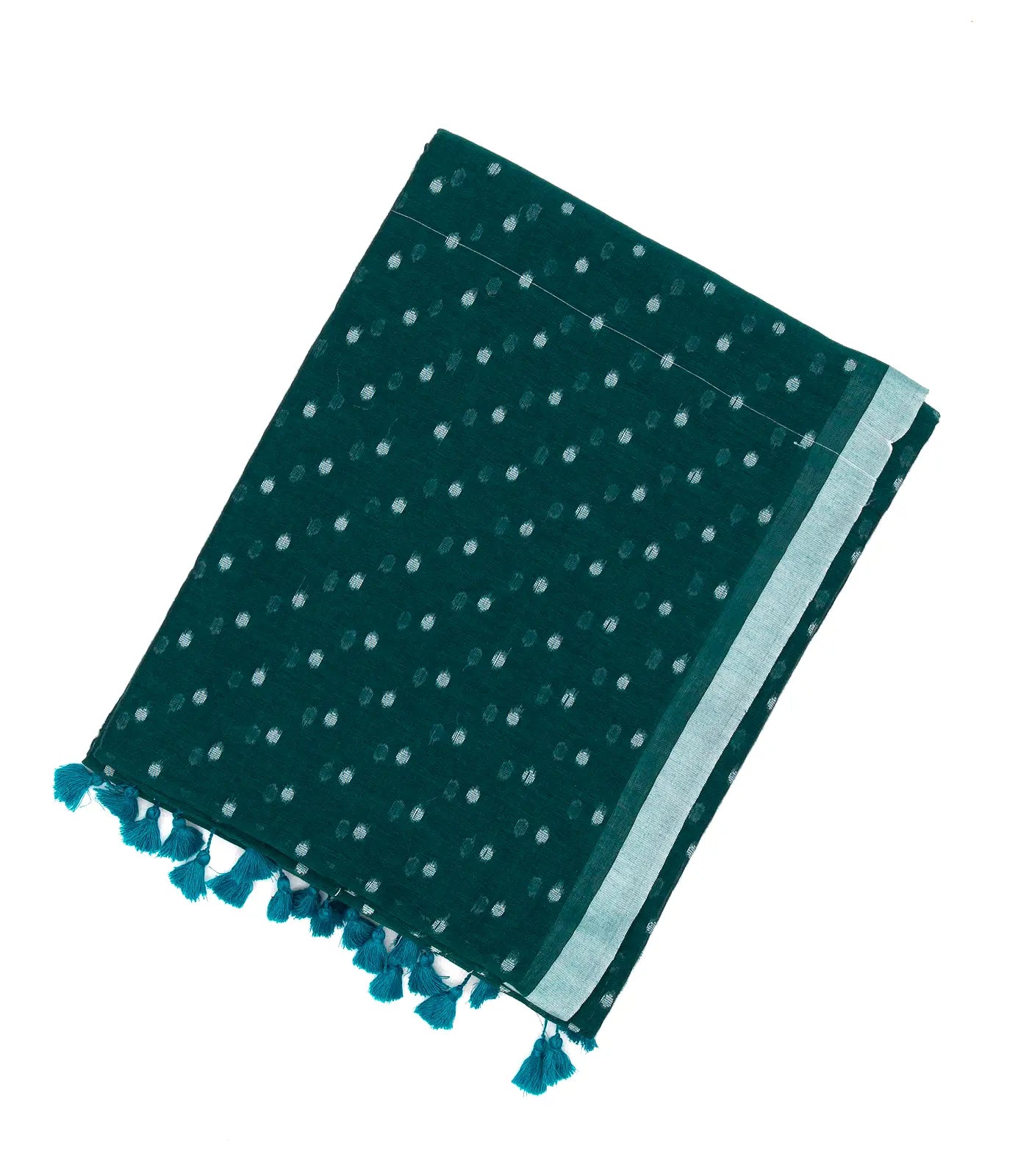 Teal Bengal Cotton Saree With Coin Motifs