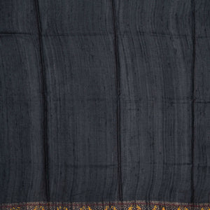 Black Handloom Tussar Silk Saree With Printed & Embroidered Deer Motifs