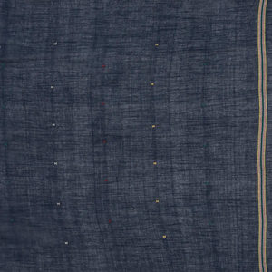 Midnight Blue Handloom Bhujodi Cotton Saree With Cross Buttas