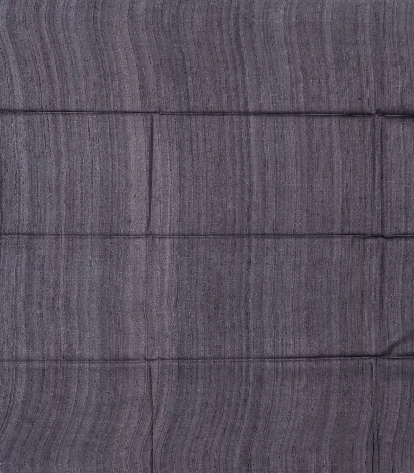 Dark Grey Handloom Tussar Silk Saree With Printed Tribal Motifs