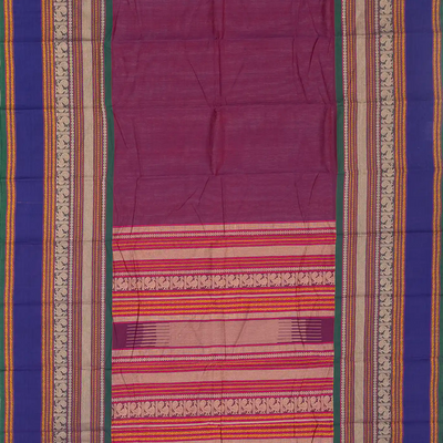 Magenta Handloom Kanchi Cotton Saree With Contrast Border