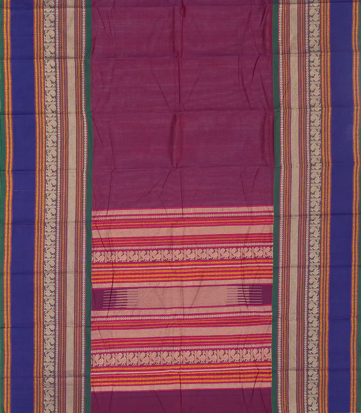 Magenta Handloom Kanchi Cotton Saree With Contrast Border