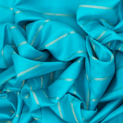 Turquoise Handloom Kora Silk Saree With Beldari Stripes & Black Border