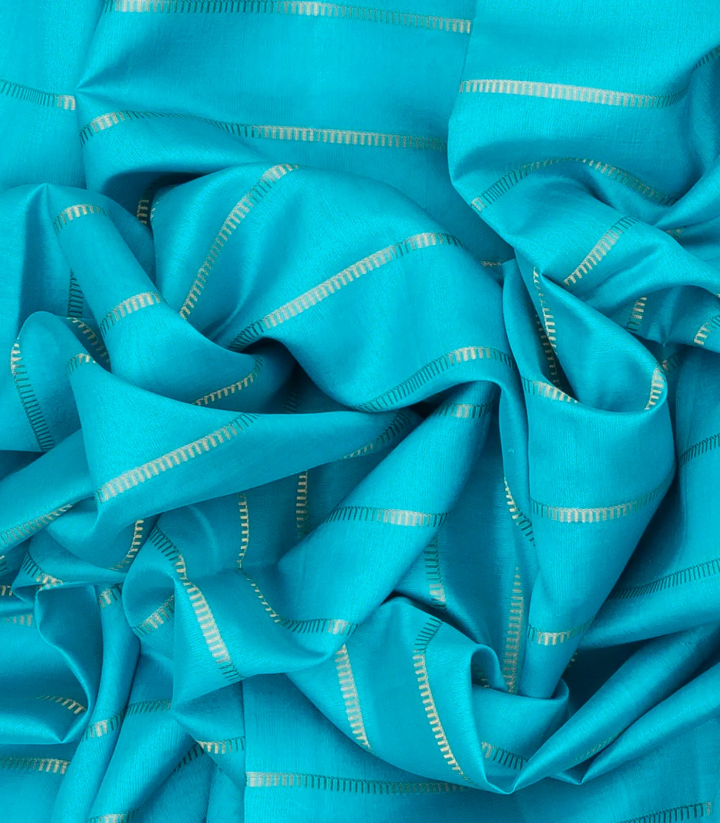 Turquoise Handloom Kora Silk Saree With Beldari Stripes & Black Border