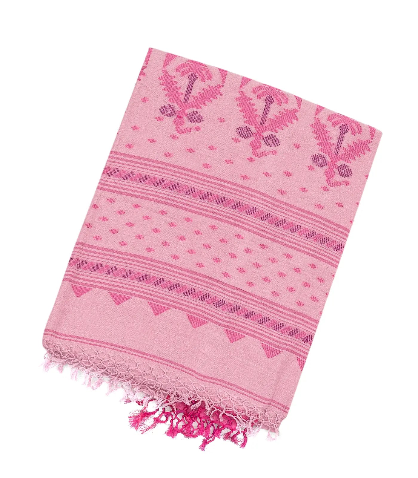 BubbleGum Pink Handloom Bengal Cotton Saree And Pink Border