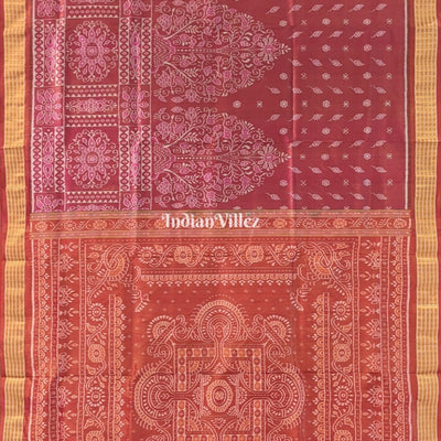 Maroon Pink Body Tissue (Zari) Sambalpuri Silk Saree