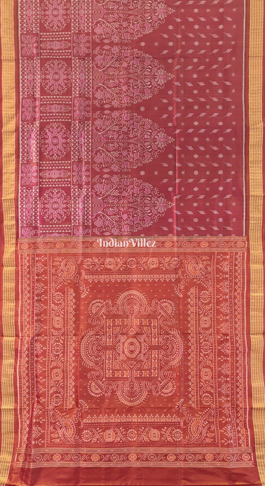 Maroon Pink Body Tissue (Zari) Sambalpuri Silk Saree