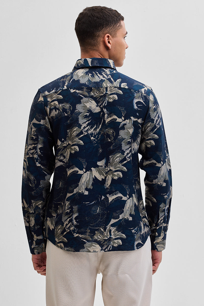 Navy Textured Floral Shirt