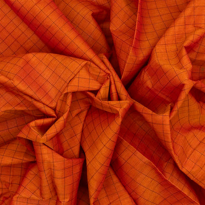 Orange Handloom Kanchi Cotton Saree With Checks