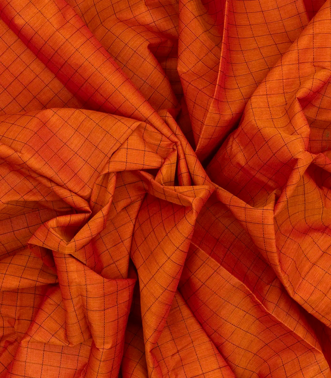 Orange Handloom Kanchi Cotton Saree With Checks
