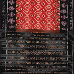 Red Handloom Orissa Cotton Saree With Tie & Dye Floral Motifs