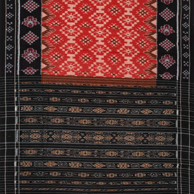 Red Handloom Orissa Cotton Saree With Tie & Dye Floral Motifs