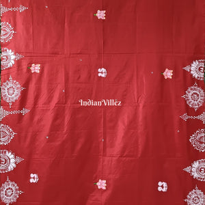 Maroon Maa Laxmi Hand-Painted Pattachitra Saree