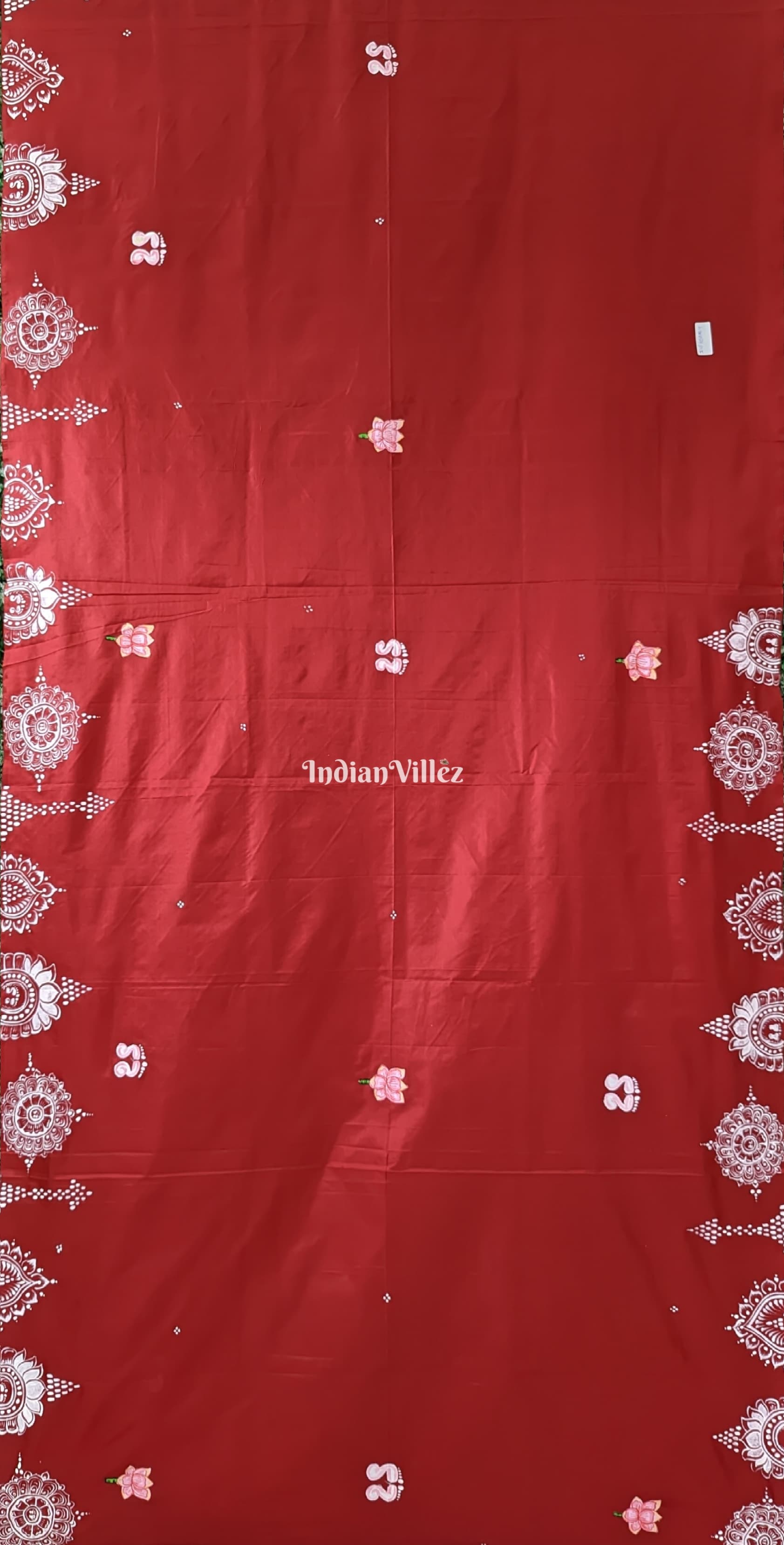 Maroon Maa Laxmi Hand-Painted Pattachitra Saree