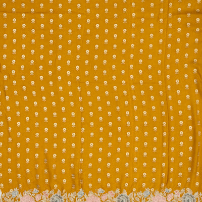 Gold Woven Crushed Tissue Saree With Floral Embroidery