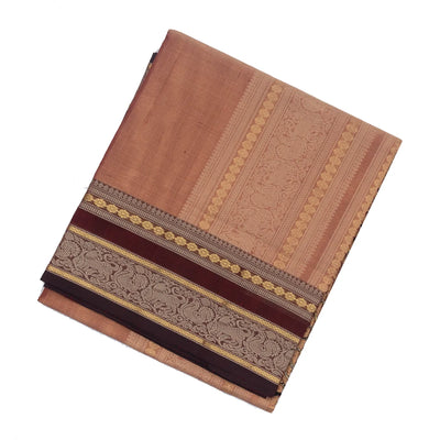 Dusty Pink Tissue Handloom Silk Cotton Saree With Zari Stripes