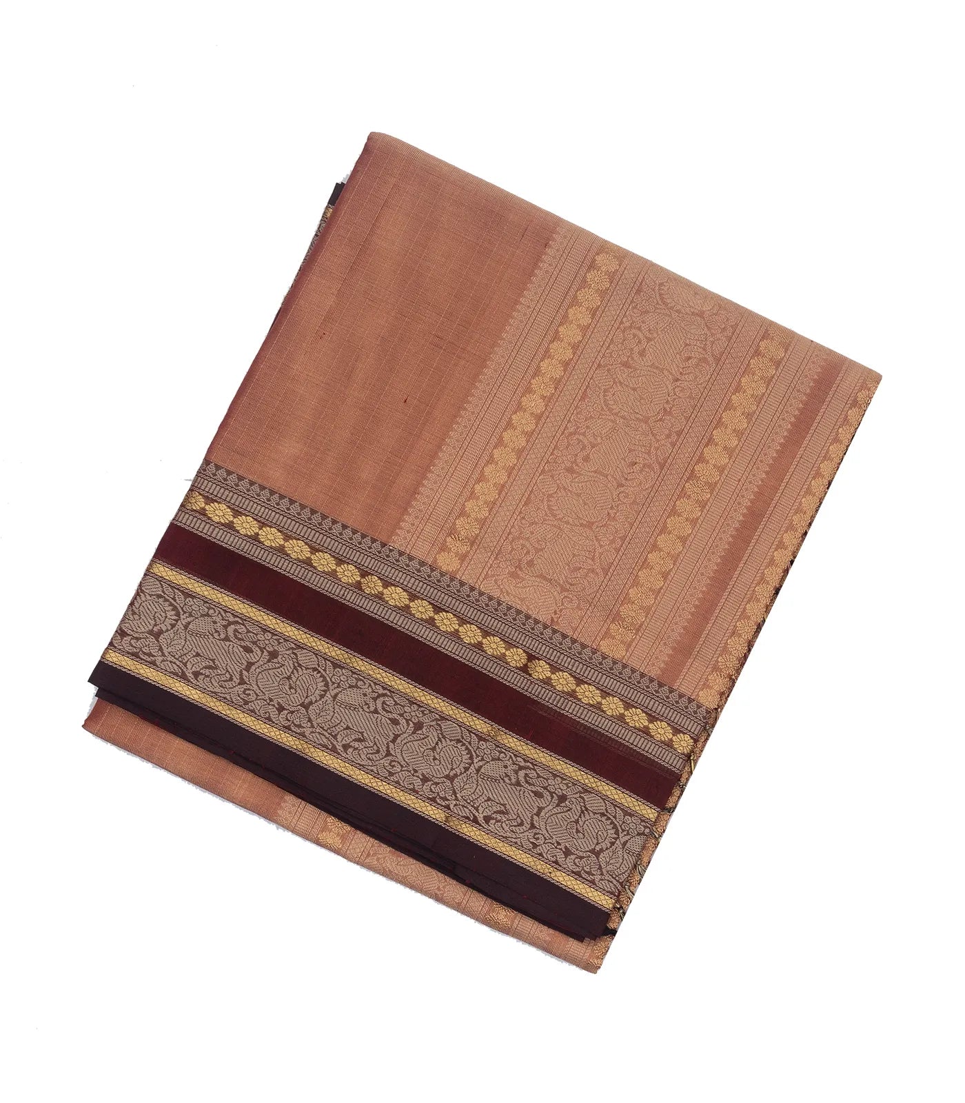 Dusty Pink Tissue Handloom Silk Cotton Saree With Zari Stripes