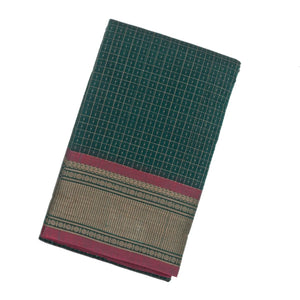 Teal Handloom Kanchi Cotton Saree With Checks & Dots