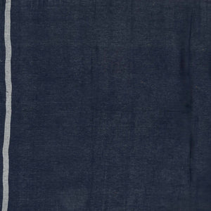 Midnight Blue Handloom Bhujodi Cotton Saree With Yellow Stripes