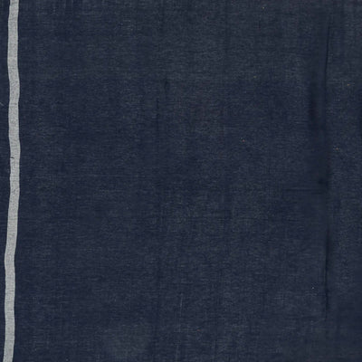 Midnight Blue Handloom Bhujodi Cotton Saree With Yellow Stripes