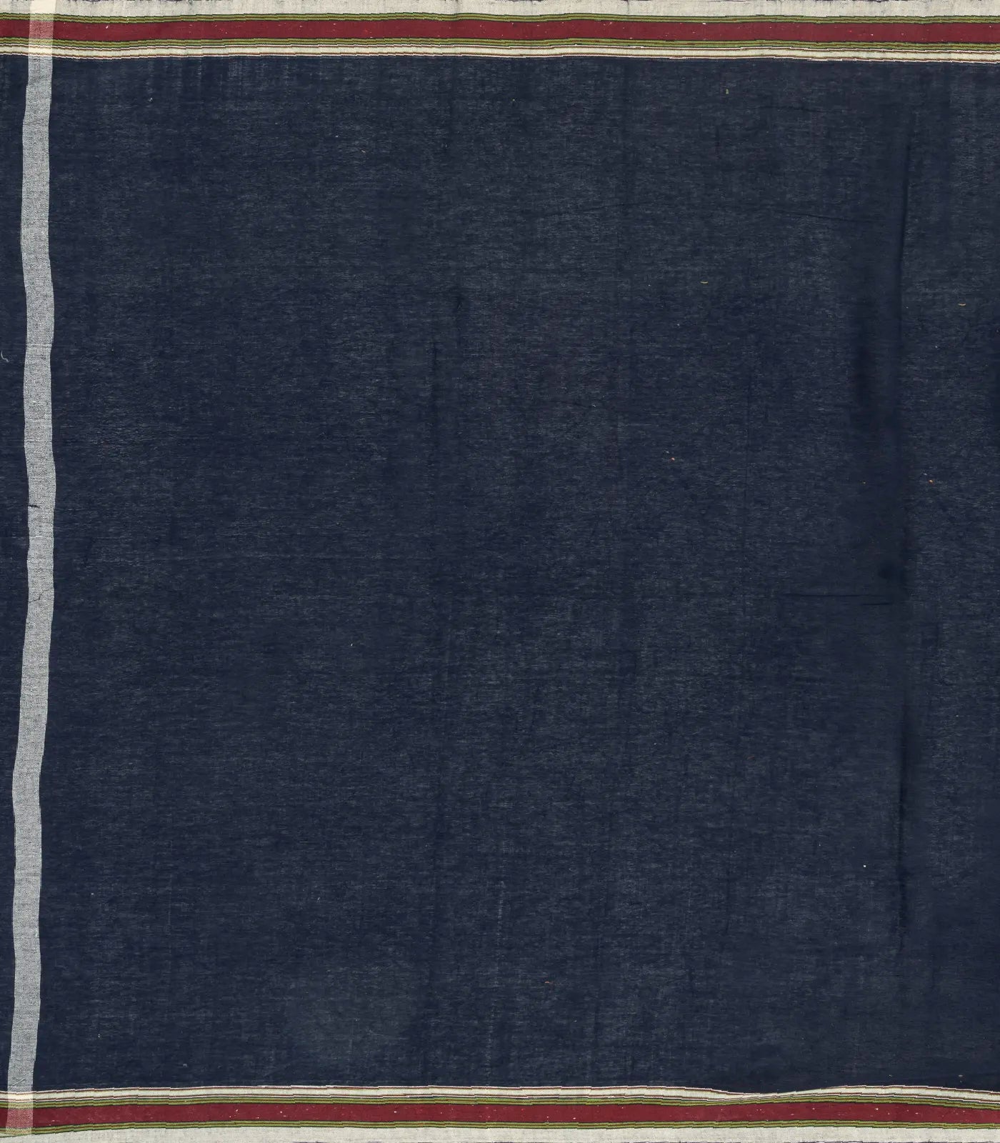 Midnight Blue Handloom Bhujodi Cotton Saree With Yellow Stripes